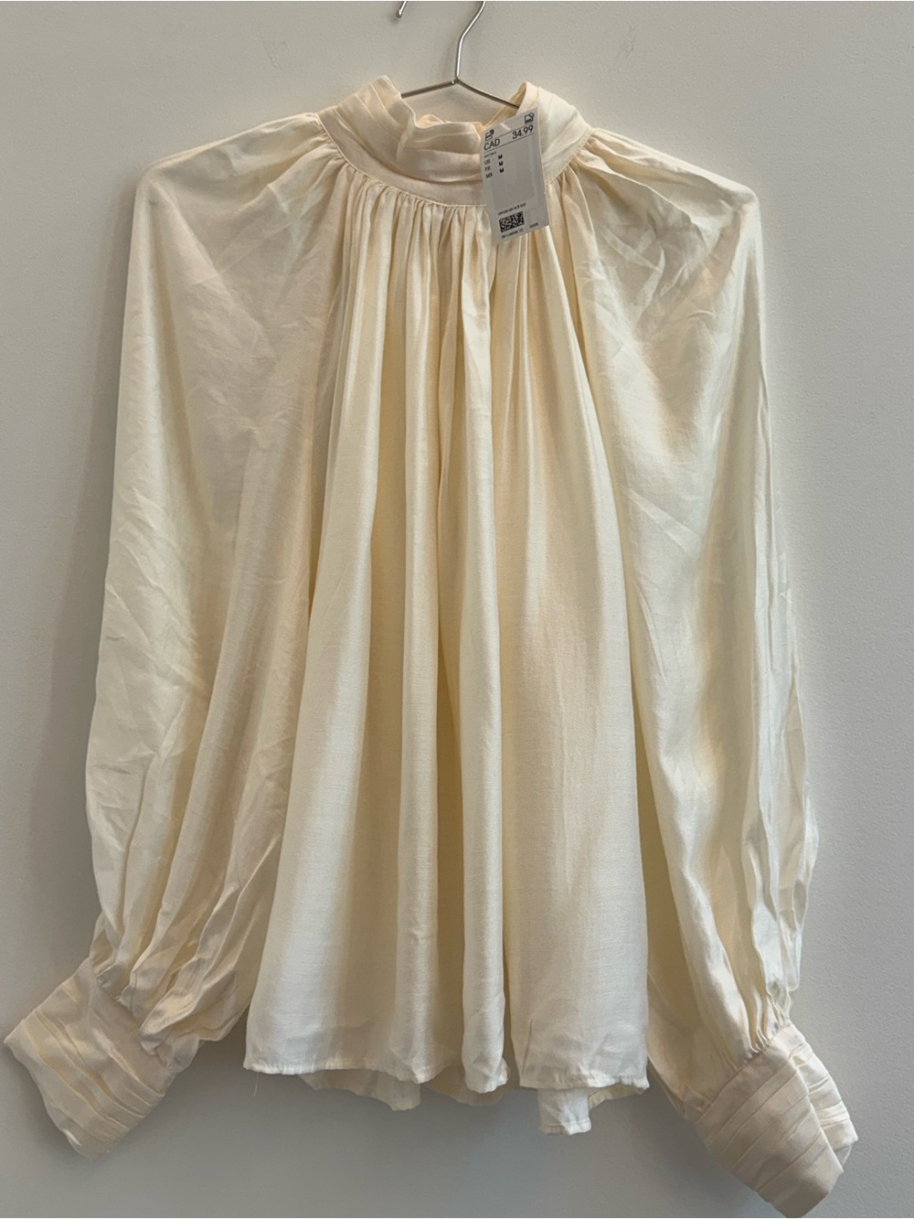 H&M Cream Gathered Long-Sleeve Blouse